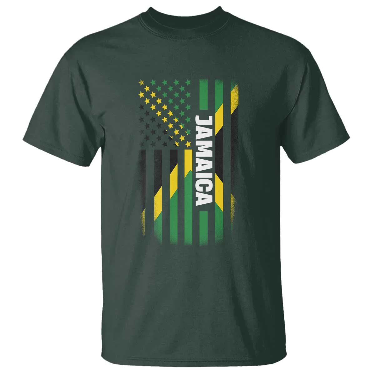 Jamaican American Flag T Shirt Distressed Jamaica America Usa Flag TS10 Dark Forest Green Print Your Wear