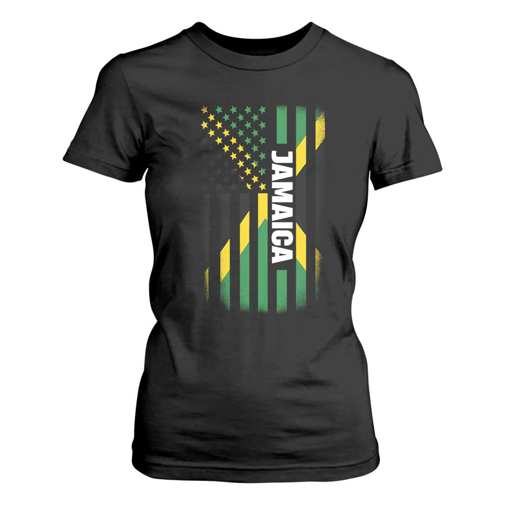 Jamaican American Flag T Shirt For Women Distressed Jamaica America Usa Flag TS10 Black Print Your Wear