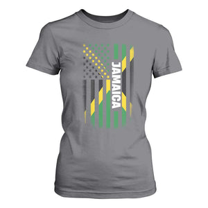 Jamaican American Flag T Shirt For Women Distressed Jamaica America Usa Flag TS10 Charcoal Print Your Wear