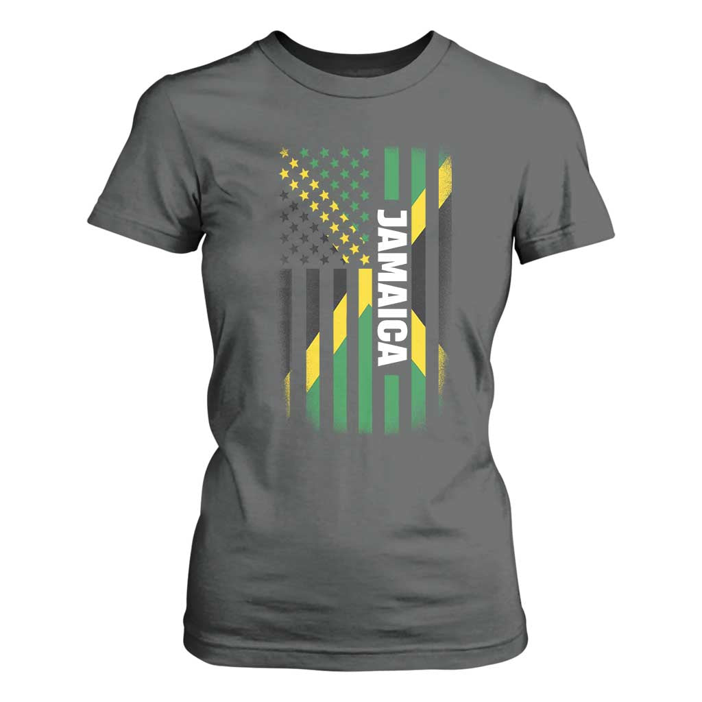 Jamaican American Flag T Shirt For Women Distressed Jamaica America Usa Flag TS10 Dark Heather Print Your Wear