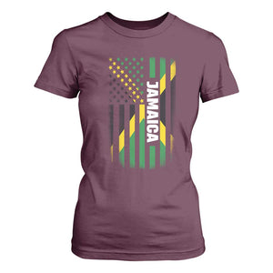 Jamaican American Flag T Shirt For Women Distressed Jamaica America Usa Flag TS10 Maroon Print Your Wear