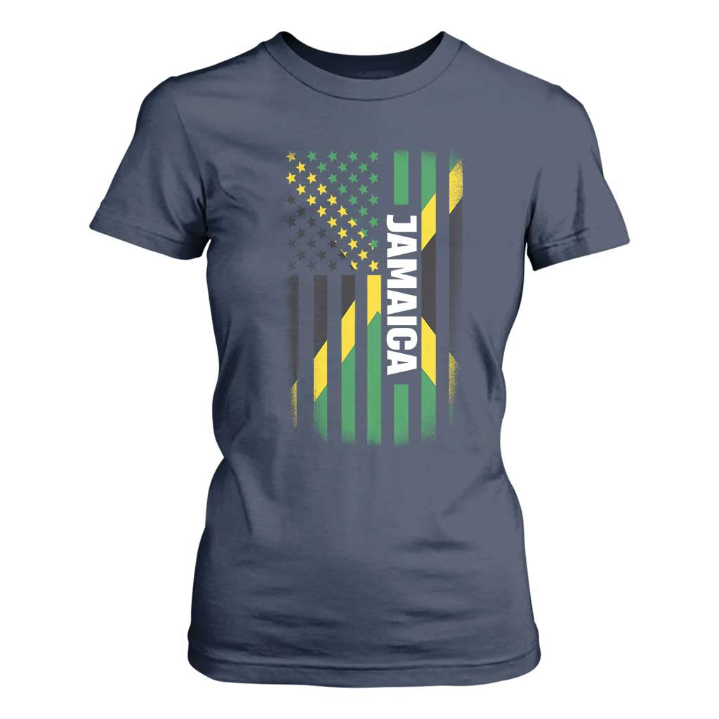 Jamaican American Flag T Shirt For Women Distressed Jamaica America Usa Flag TS10 Navy Print Your Wear