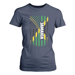 Jamaican American Flag T Shirt For Women Distressed Jamaica America Usa Flag TS10 Navy Print Your Wear