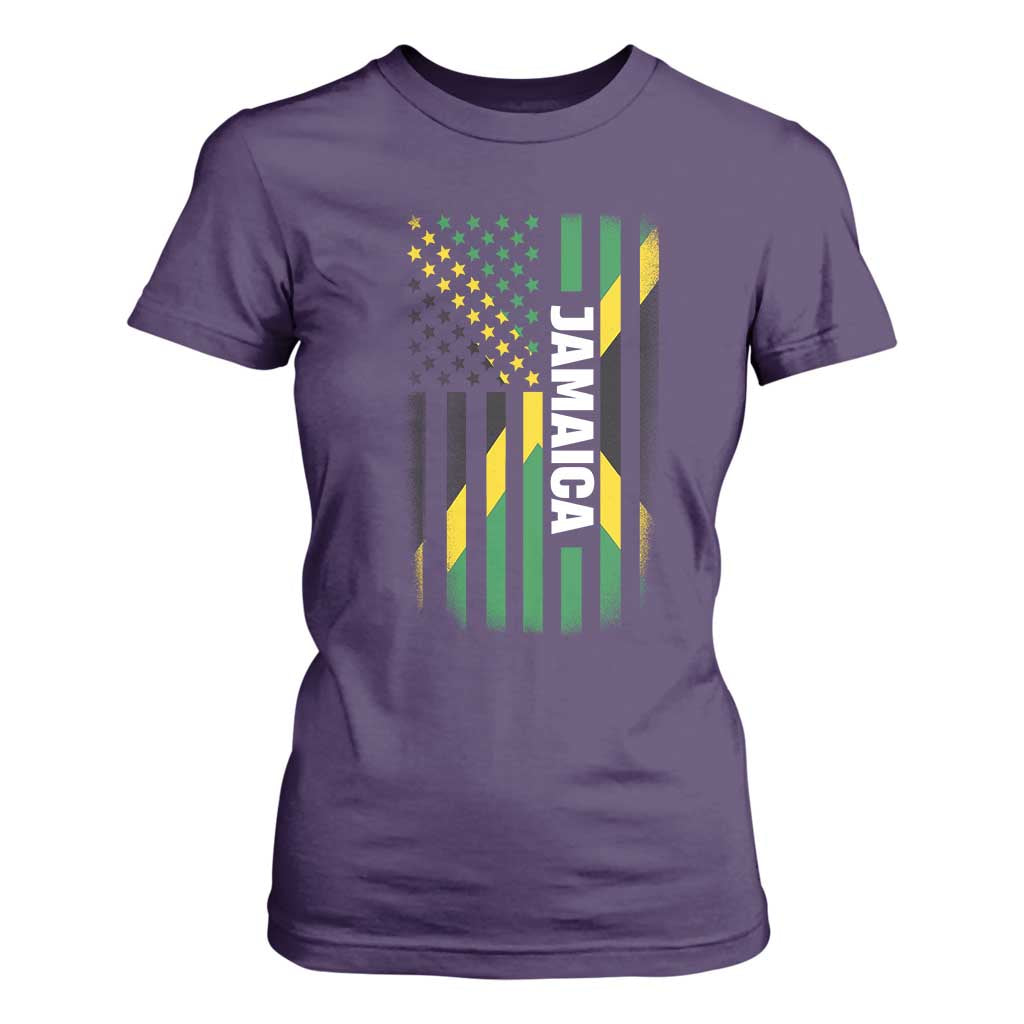 Jamaican American Flag T Shirt For Women Distressed Jamaica America Usa Flag TS10 Purple Print Your Wear