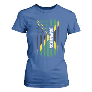 Jamaican American Flag T Shirt For Women Distressed Jamaica America Usa Flag TS10 Royal Blue Print Your Wear