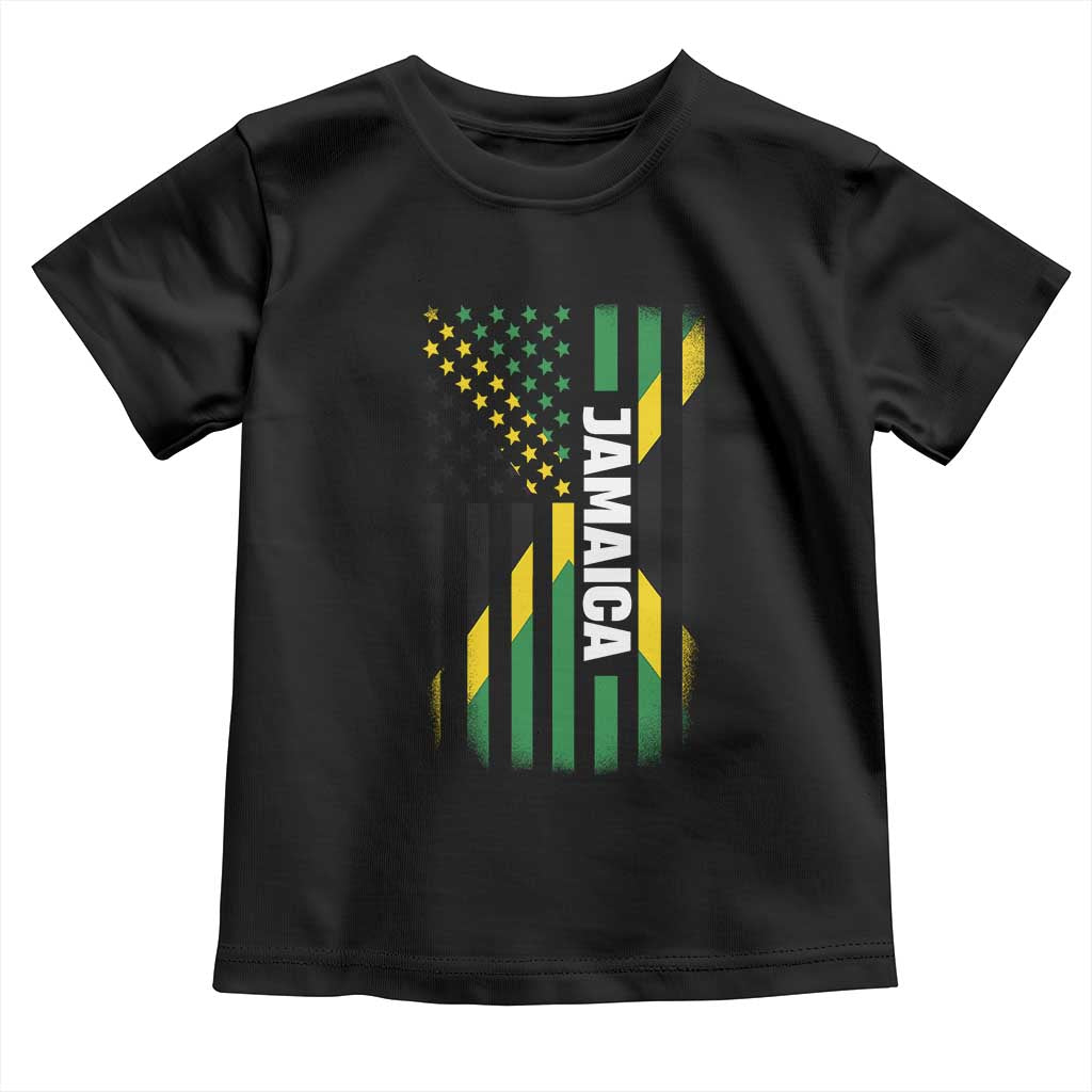 Jamaican American Flag Toddler T Shirt Distressed Jamaica America Usa Flag TS10 Black Print Your Wear
