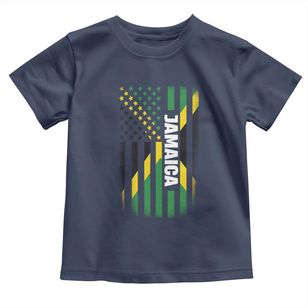 Jamaican American Flag Toddler T Shirt Distressed Jamaica America Usa Flag TS10 Navy Print Your Wear