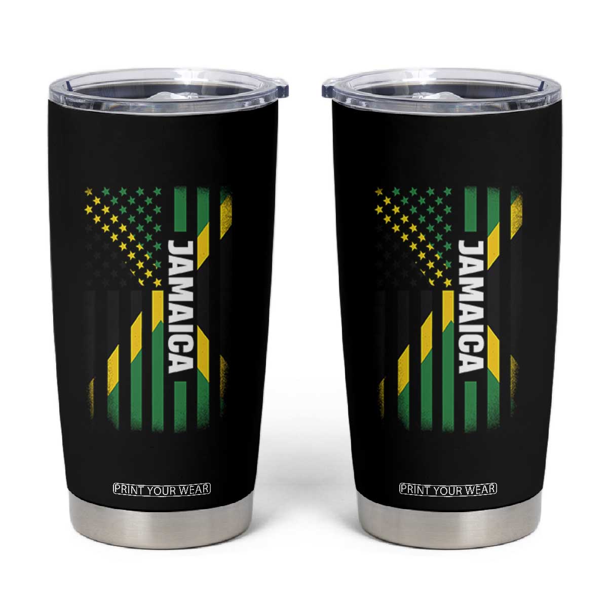 Jamaican American Flag Tumbler Cup Distressed Jamaica America Usa Flag TS10 Black Print Your Wear