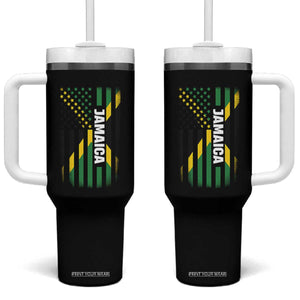 Jamaican American Flag Tumbler With Handle Distressed Jamaica America Usa Flag TS10 One Size: 40 oz Black Print Your Wear