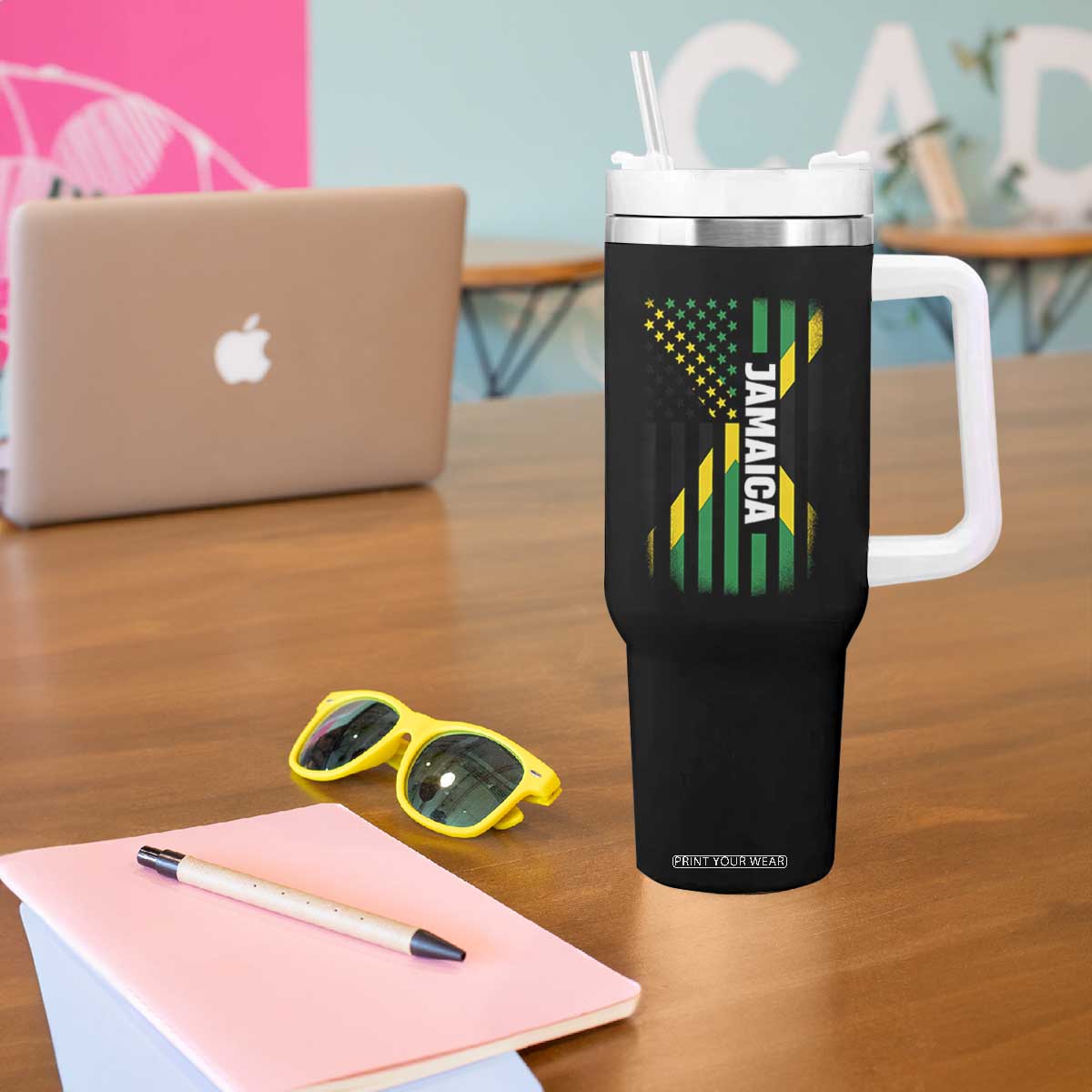 Jamaican American Flag Tumbler With Handle Distressed Jamaica America Usa Flag TS10 Print Your Wear