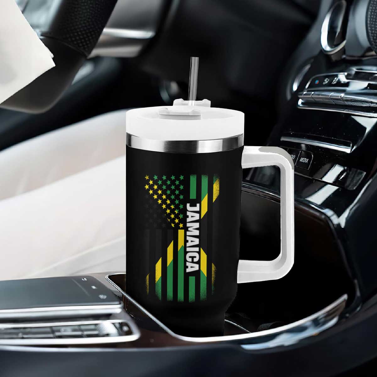 Jamaican American Flag Tumbler With Handle Distressed Jamaica America Usa Flag TS10 Print Your Wear