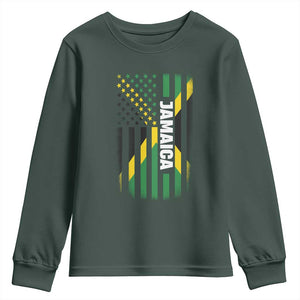 Jamaican American Flag Youth Sweatshirt Distressed Jamaica America Usa Flag TS10 Dark Forest Green Print Your Wear
