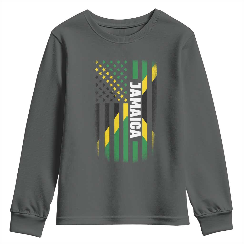 Jamaican American Flag Youth Sweatshirt Distressed Jamaica America Usa Flag TS10 Dark Heather Print Your Wear