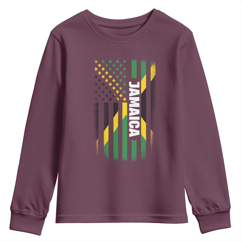 Jamaican American Flag Youth Sweatshirt Distressed Jamaica America Usa Flag TS10 Maroon Print Your Wear