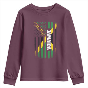 Jamaican American Flag Youth Sweatshirt Distressed Jamaica America Usa Flag TS10 Maroon Print Your Wear