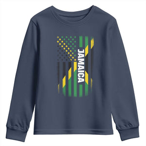 Jamaican American Flag Youth Sweatshirt Distressed Jamaica America Usa Flag TS10 Navy Print Your Wear
