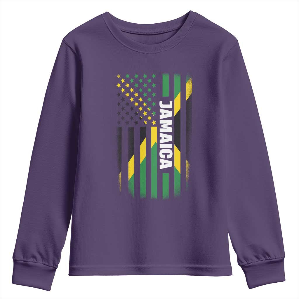 Jamaican American Flag Youth Sweatshirt Distressed Jamaica America Usa Flag TS10 Purple Print Your Wear