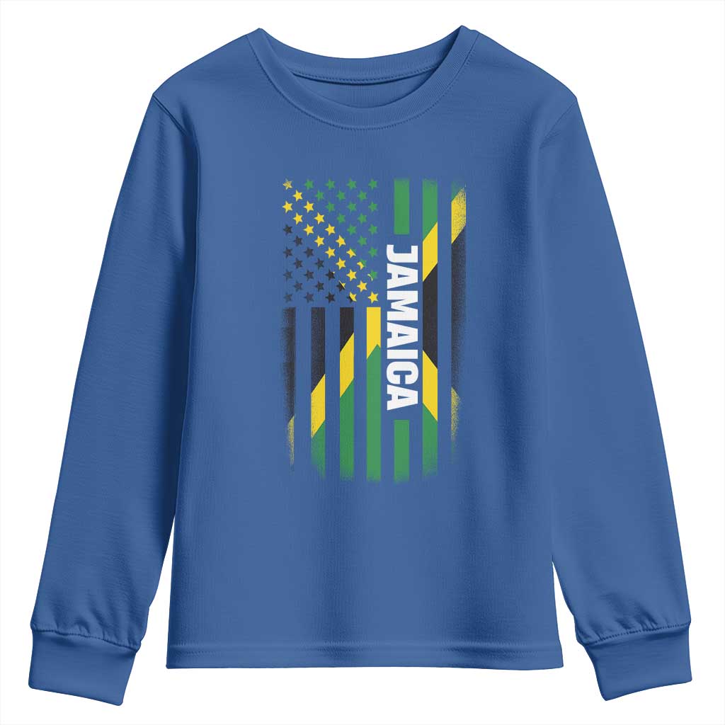 Jamaican American Flag Youth Sweatshirt Distressed Jamaica America Usa Flag TS10 Royal Blue Print Your Wear