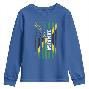 Jamaican American Flag Youth Sweatshirt Distressed Jamaica America Usa Flag TS10 Royal Blue Print Your Wear