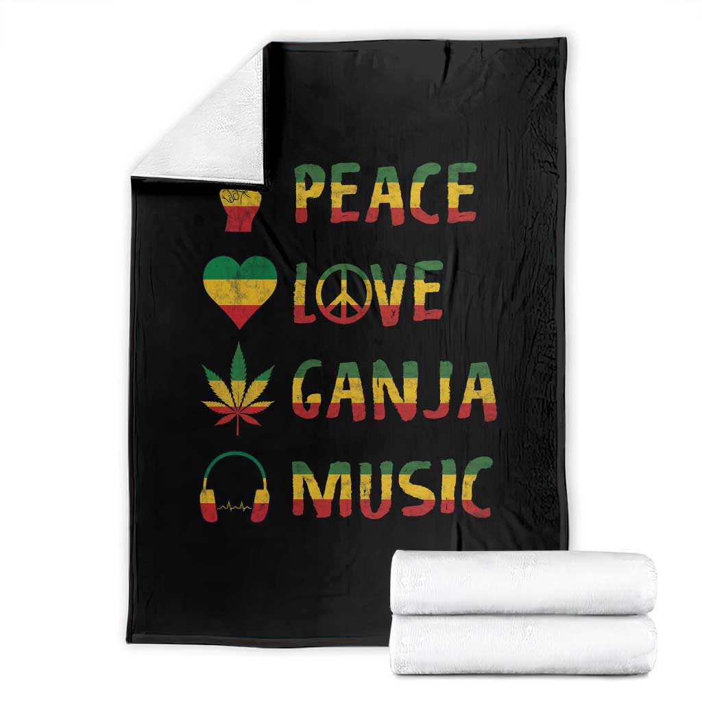 Rasta Weed Throw Blanket Peace Love Ganja Marijuana Cannabis Reggae Music TS10 Black Print Your Wear