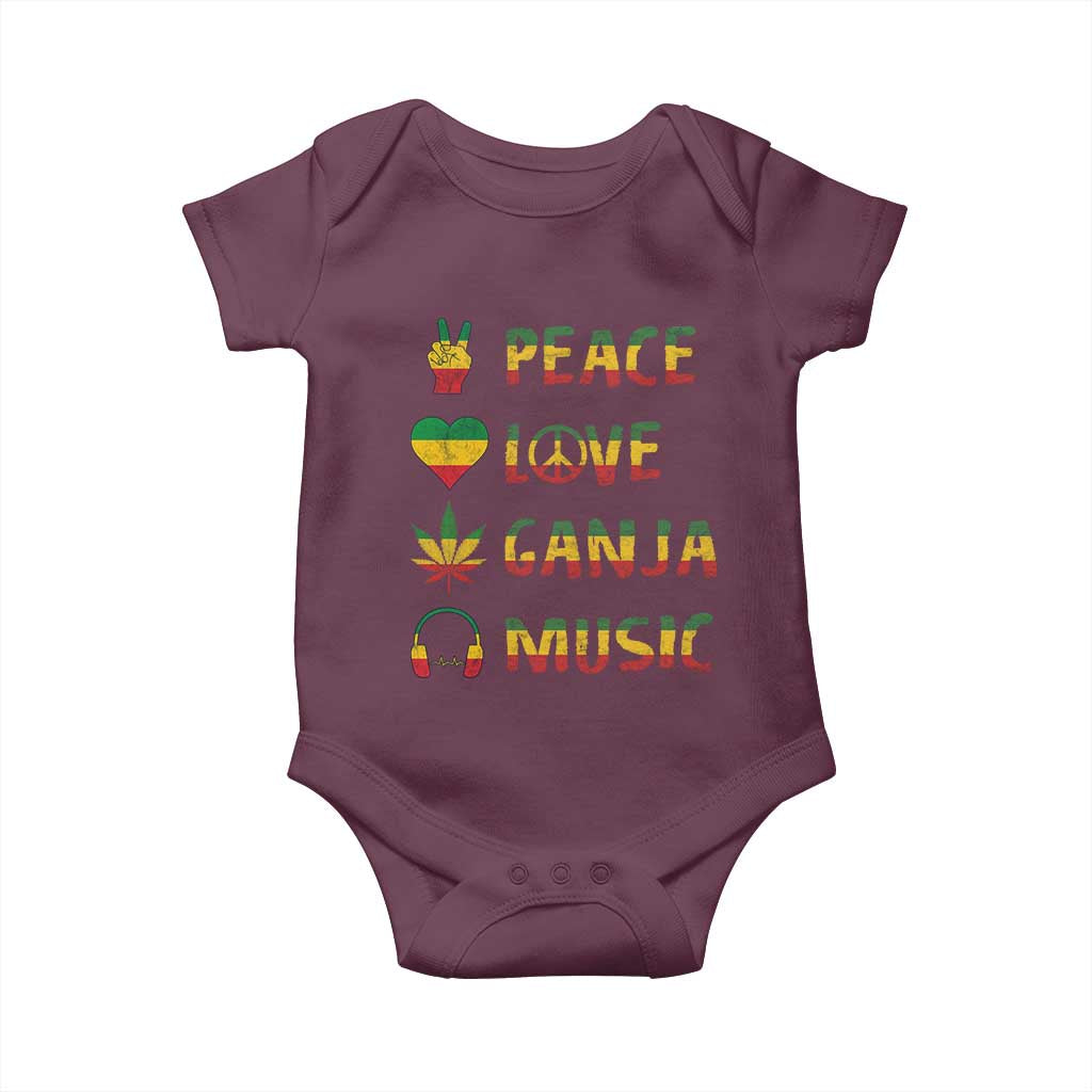 Rasta Weed Baby Onesie Peace Love Ganja Marijuana Cannabis Reggae Music TS10 Maroon Print Your Wear
