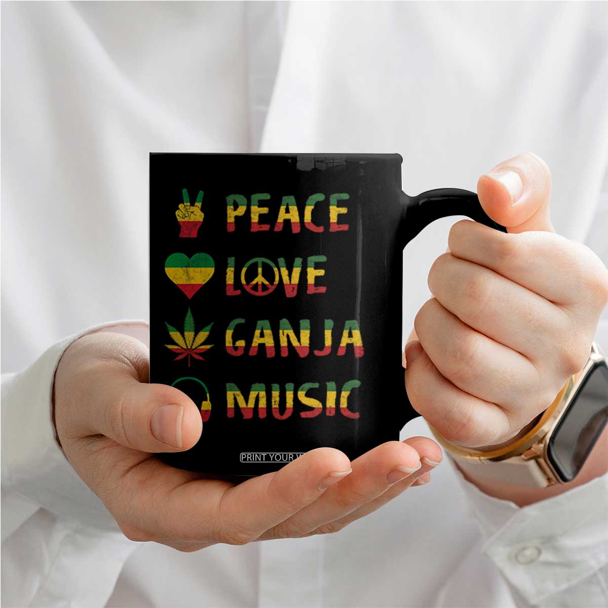 Rasta Weed Coffee Mug Peace Love Ganja Marijuana Cannabis Reggae Music TS10 Print Your Wear
