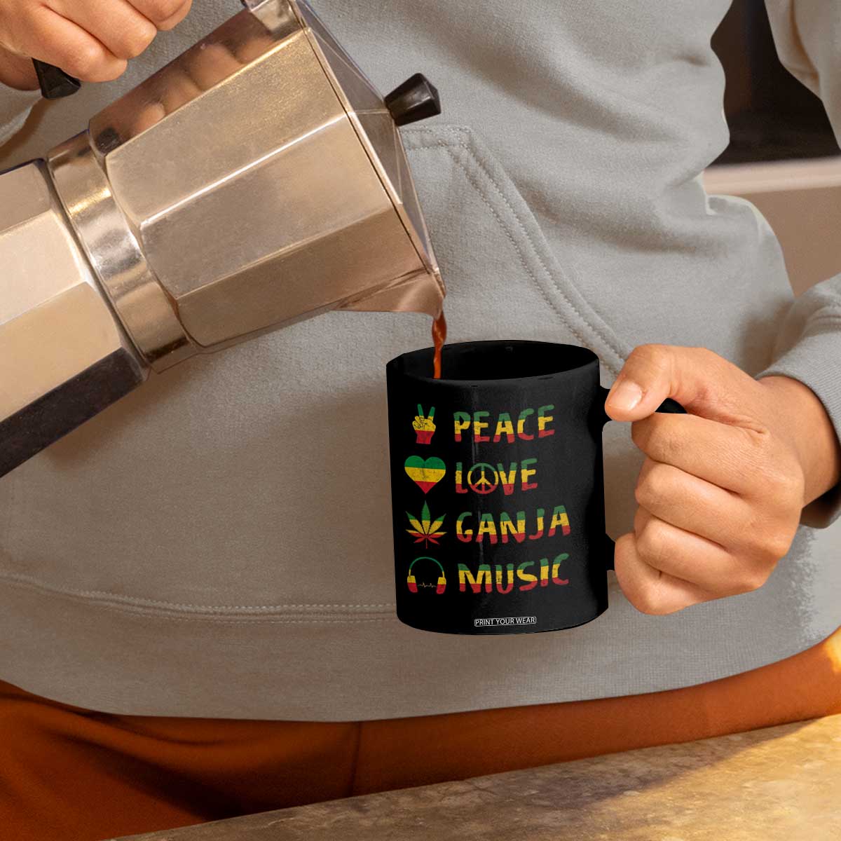 Rasta Weed Coffee Mug Peace Love Ganja Marijuana Cannabis Reggae Music TS10 Print Your Wear