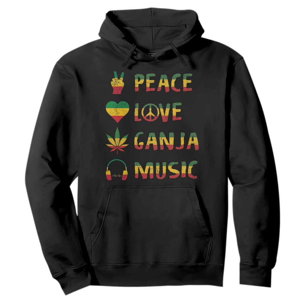 Rasta Weed Hoodie Peace Love Ganja Marijuana Cannabis Reggae Music TS10 Black Print Your Wear