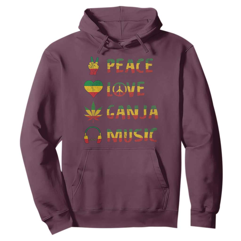 Rasta Weed Hoodie Peace Love Ganja Marijuana Cannabis Reggae Music TS10 Maroon Print Your Wear