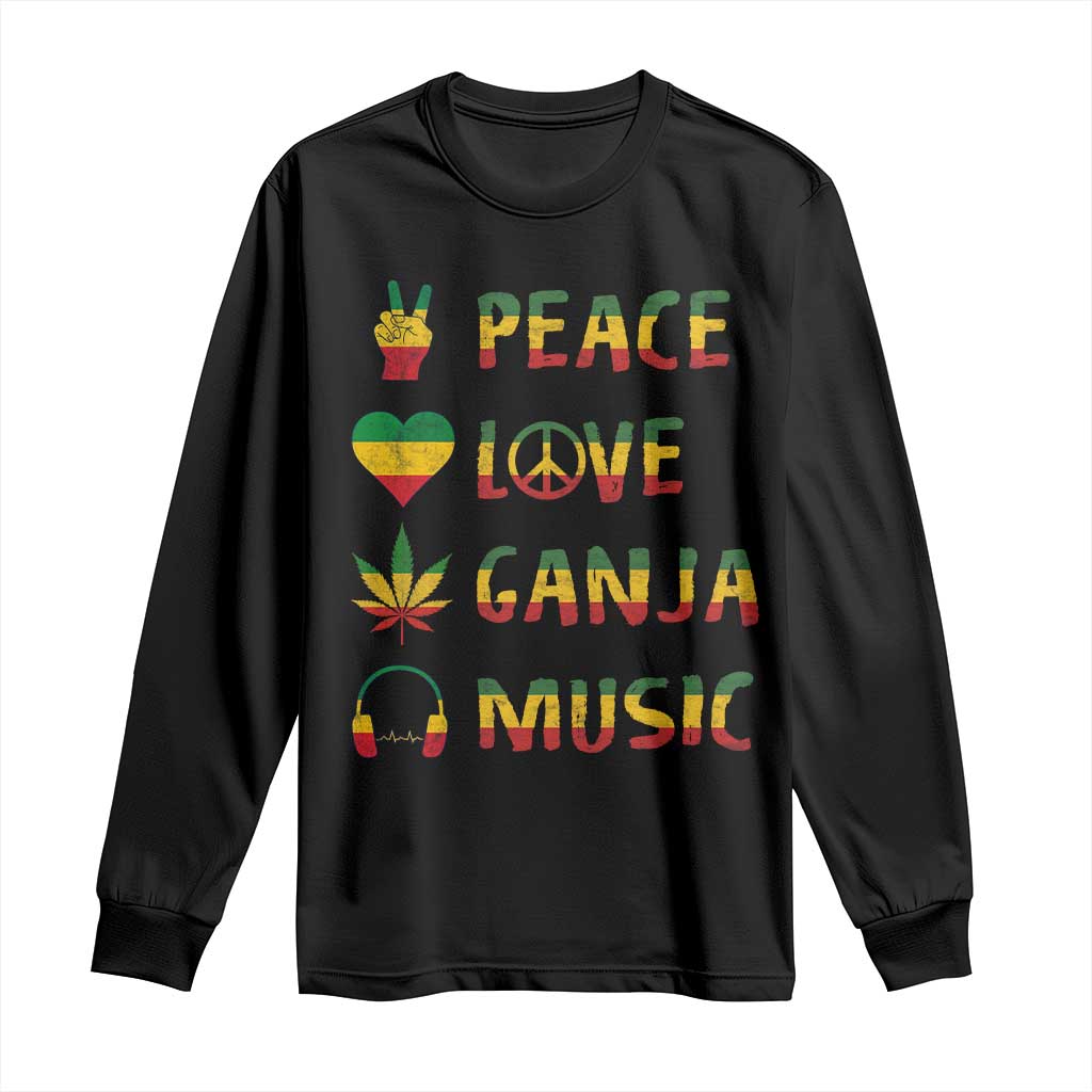 Rasta Weed Long Sleeve Shirt Peace Love Ganja Marijuana Cannabis Reggae Music TS10 Black Print Your Wear