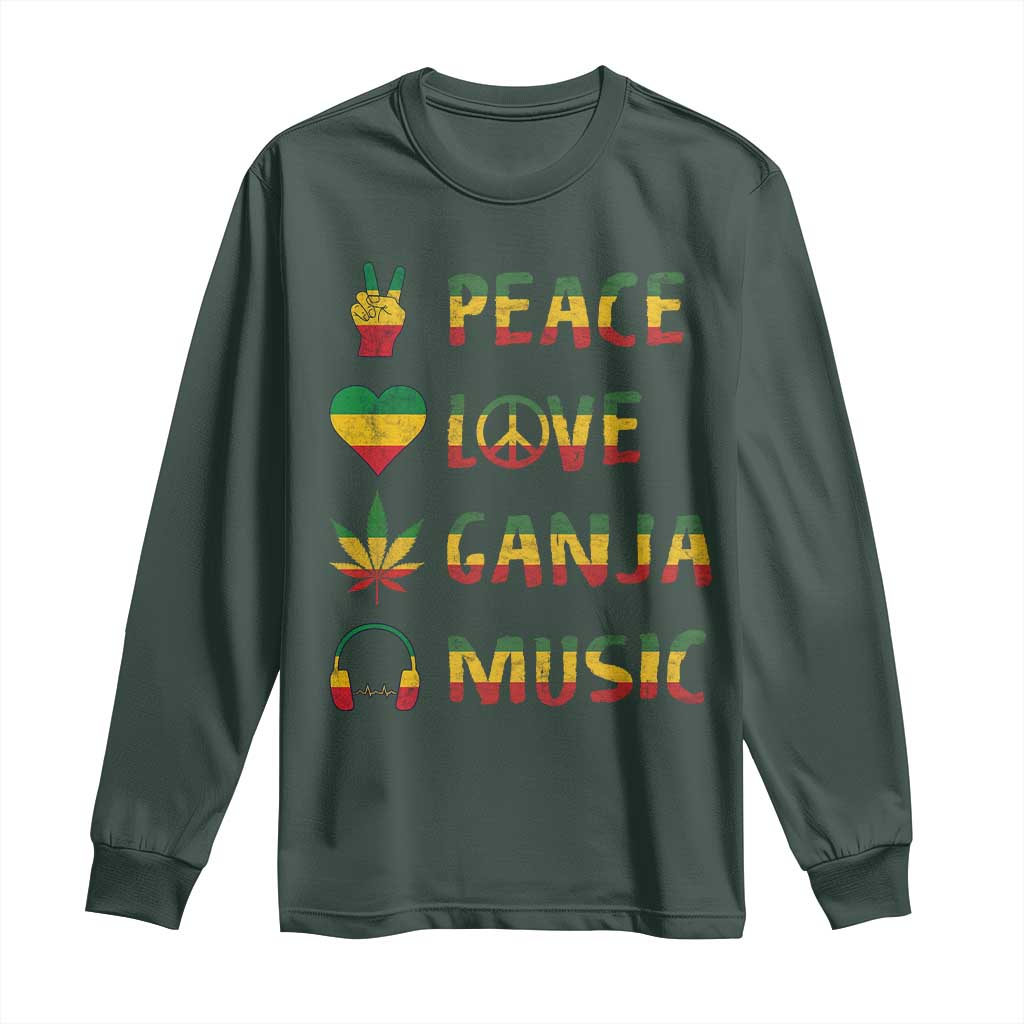 Rasta Weed Long Sleeve Shirt Peace Love Ganja Marijuana Cannabis Reggae Music TS10 Dark Forest Green Print Your Wear