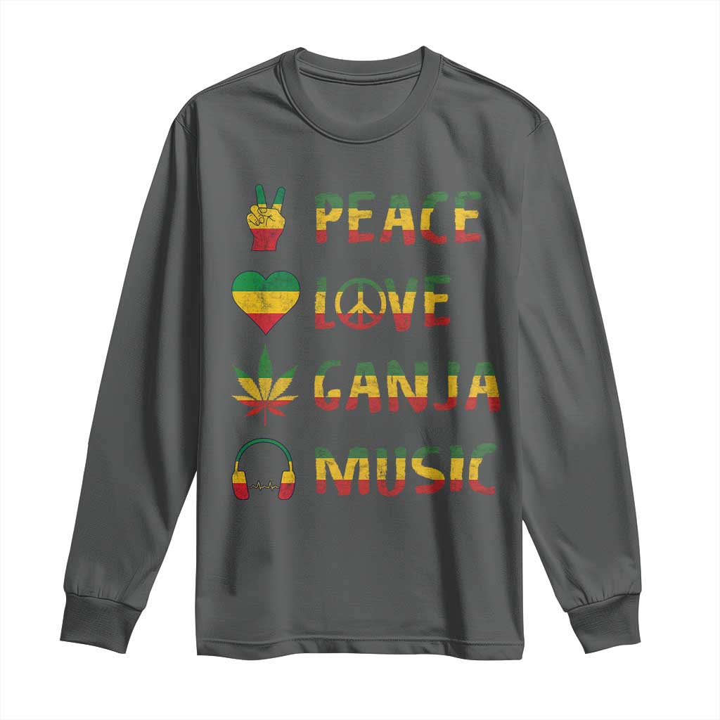 Rasta Weed Long Sleeve Shirt Peace Love Ganja Marijuana Cannabis Reggae Music TS10 Dark Heather Print Your Wear