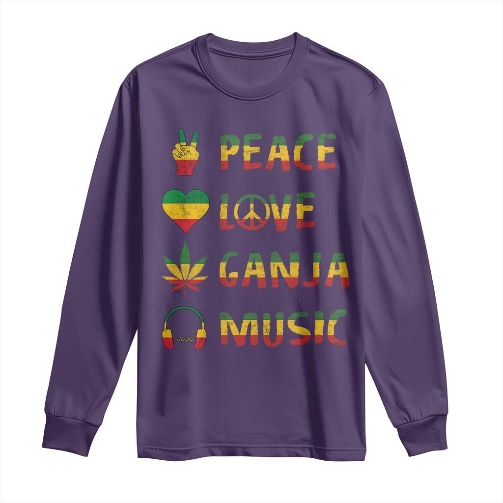 Rasta Weed Long Sleeve Shirt Peace Love Ganja Marijuana Cannabis Reggae Music TS10 Purple Print Your Wear
