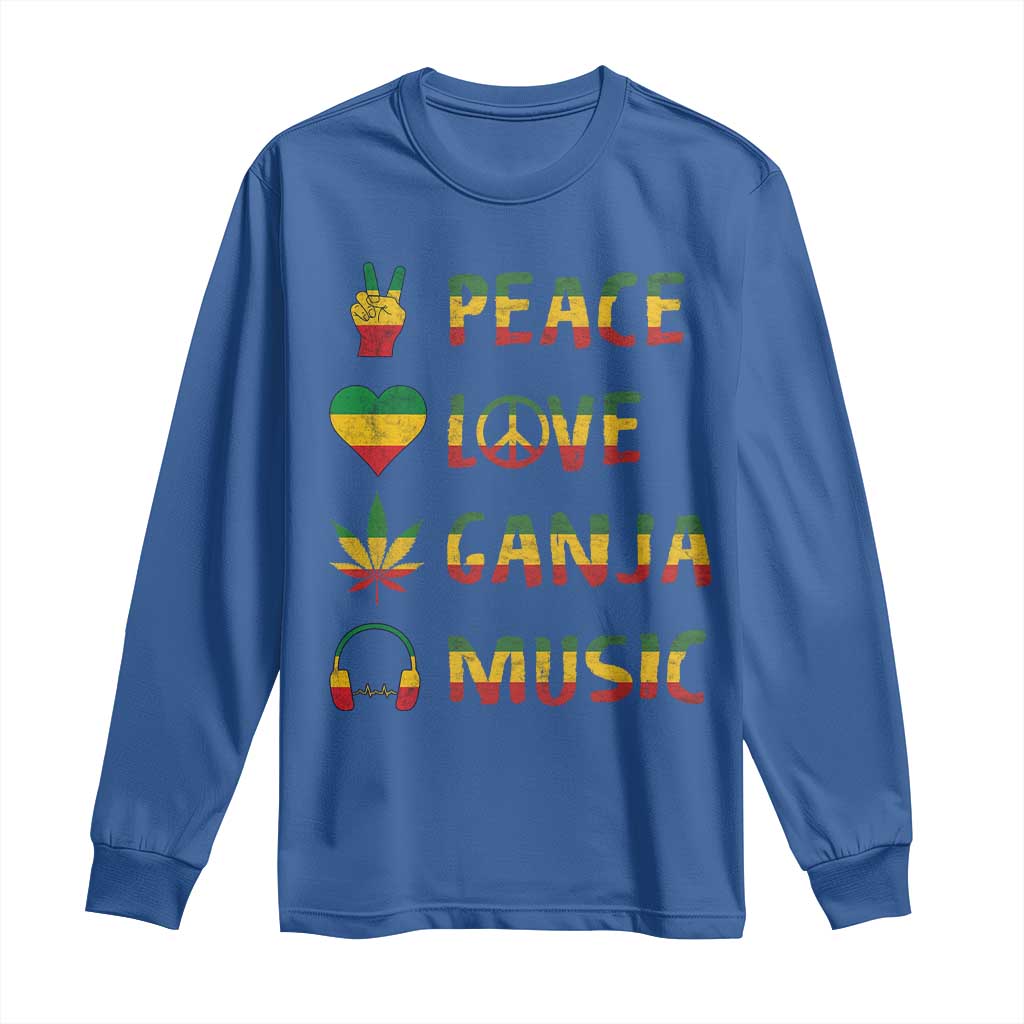 Rasta Weed Long Sleeve Shirt Peace Love Ganja Marijuana Cannabis Reggae Music TS10 Royal Blue Print Your Wear