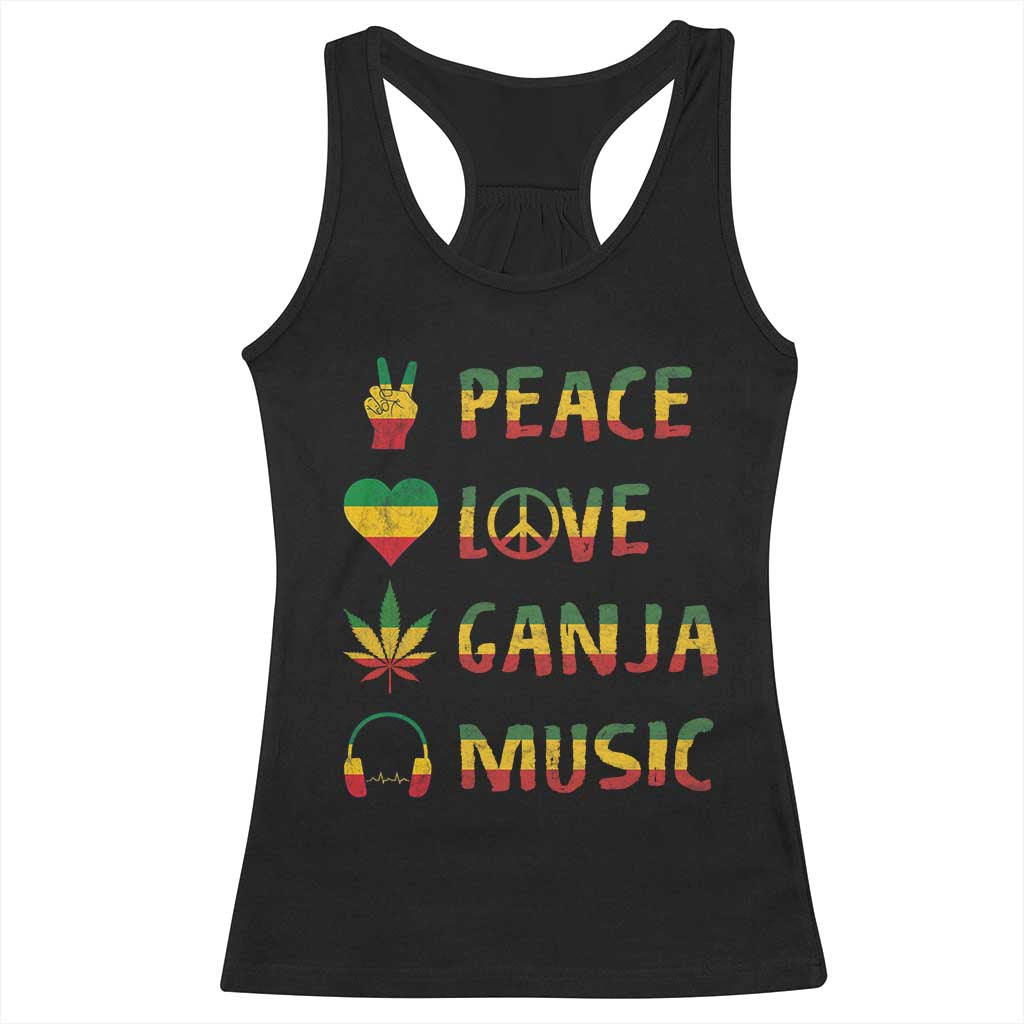 Rasta Weed Racerback Tank Top Peace Love Ganja Marijuana Cannabis Reggae Music TS10 Black Print Your Wear