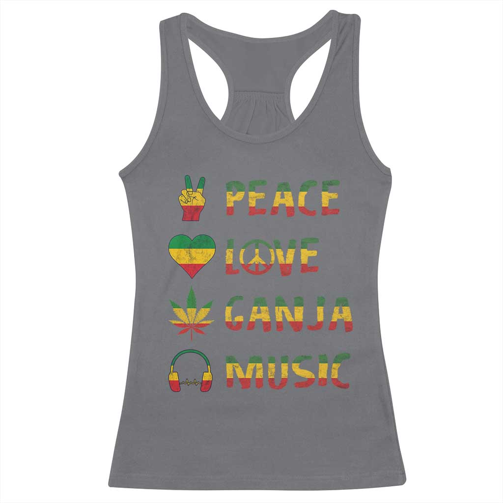 Rasta Weed Racerback Tank Top Peace Love Ganja Marijuana Cannabis Reggae Music TS10 Charcoal Print Your Wear