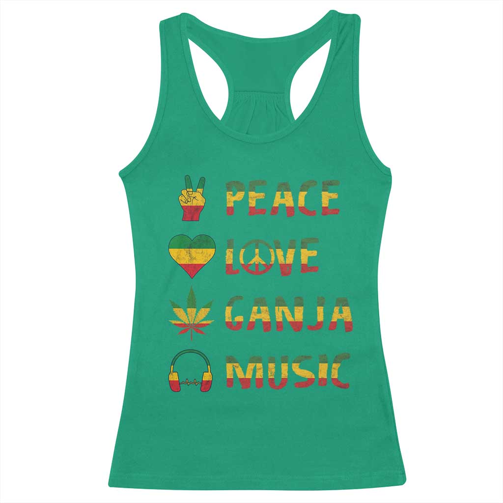 Rasta Weed Racerback Tank Top Peace Love Ganja Marijuana Cannabis Reggae Music TS10 Irish Green Print Your Wear