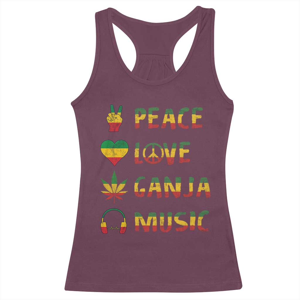 Rasta Weed Racerback Tank Top Peace Love Ganja Marijuana Cannabis Reggae Music TS10 Maroon Print Your Wear