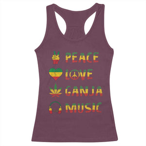 Rasta Weed Racerback Tank Top Peace Love Ganja Marijuana Cannabis Reggae Music TS10 Maroon Print Your Wear