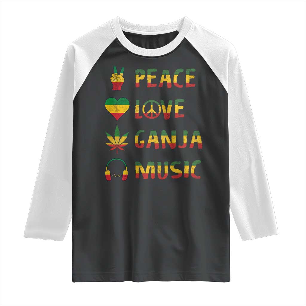 Rasta Weed Raglan Shirt Peace Love Ganja Marijuana Cannabis Reggae Music TS10 Black White Print Your Wear