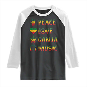 Rasta Weed Raglan Shirt Peace Love Ganja Marijuana Cannabis Reggae Music TS10 Black White Print Your Wear