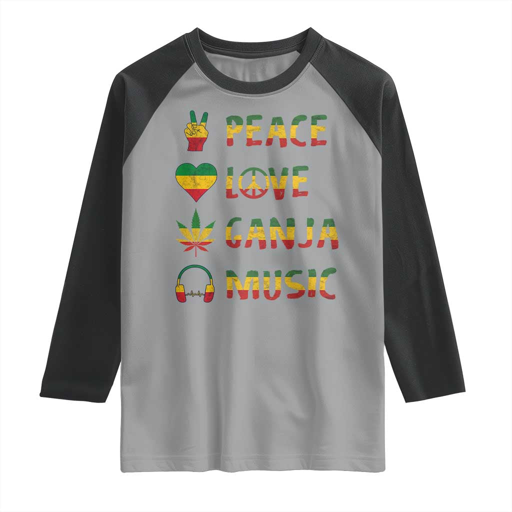 Rasta Weed Raglan Shirt Peace Love Ganja Marijuana Cannabis Reggae Music TS10 Sport Gray Black Print Your Wear