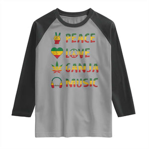 Rasta Weed Raglan Shirt Peace Love Ganja Marijuana Cannabis Reggae Music TS10 Sport Gray Black Print Your Wear