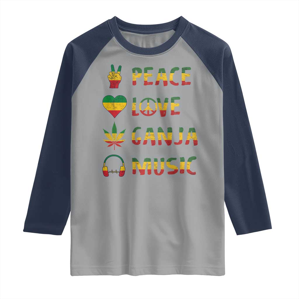 Rasta Weed Raglan Shirt Peace Love Ganja Marijuana Cannabis Reggae Music TS10 Sport Gray Navy Print Your Wear