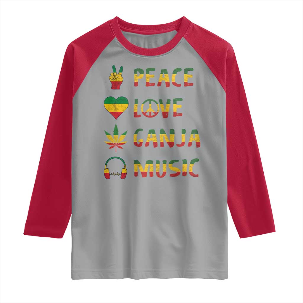 Rasta Weed Raglan Shirt Peace Love Ganja Marijuana Cannabis Reggae Music TS10 Sport Gray Red Print Your Wear