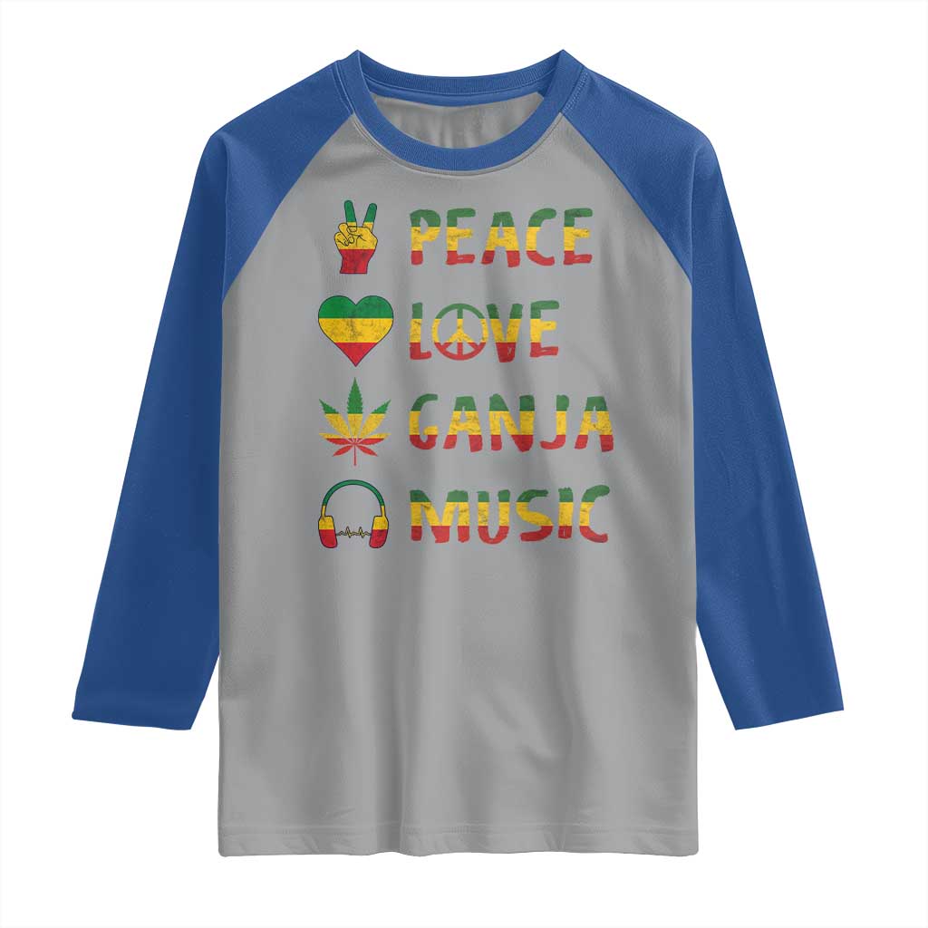 Rasta Weed Raglan Shirt Peace Love Ganja Marijuana Cannabis Reggae Music TS10 Sport Gray Royal Print Your Wear