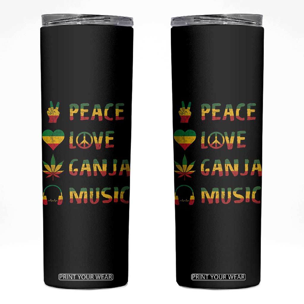 Rasta Weed Skinny Tumbler Peace Love Ganja Marijuana Cannabis Reggae Music TS10 Black Print Your Wear