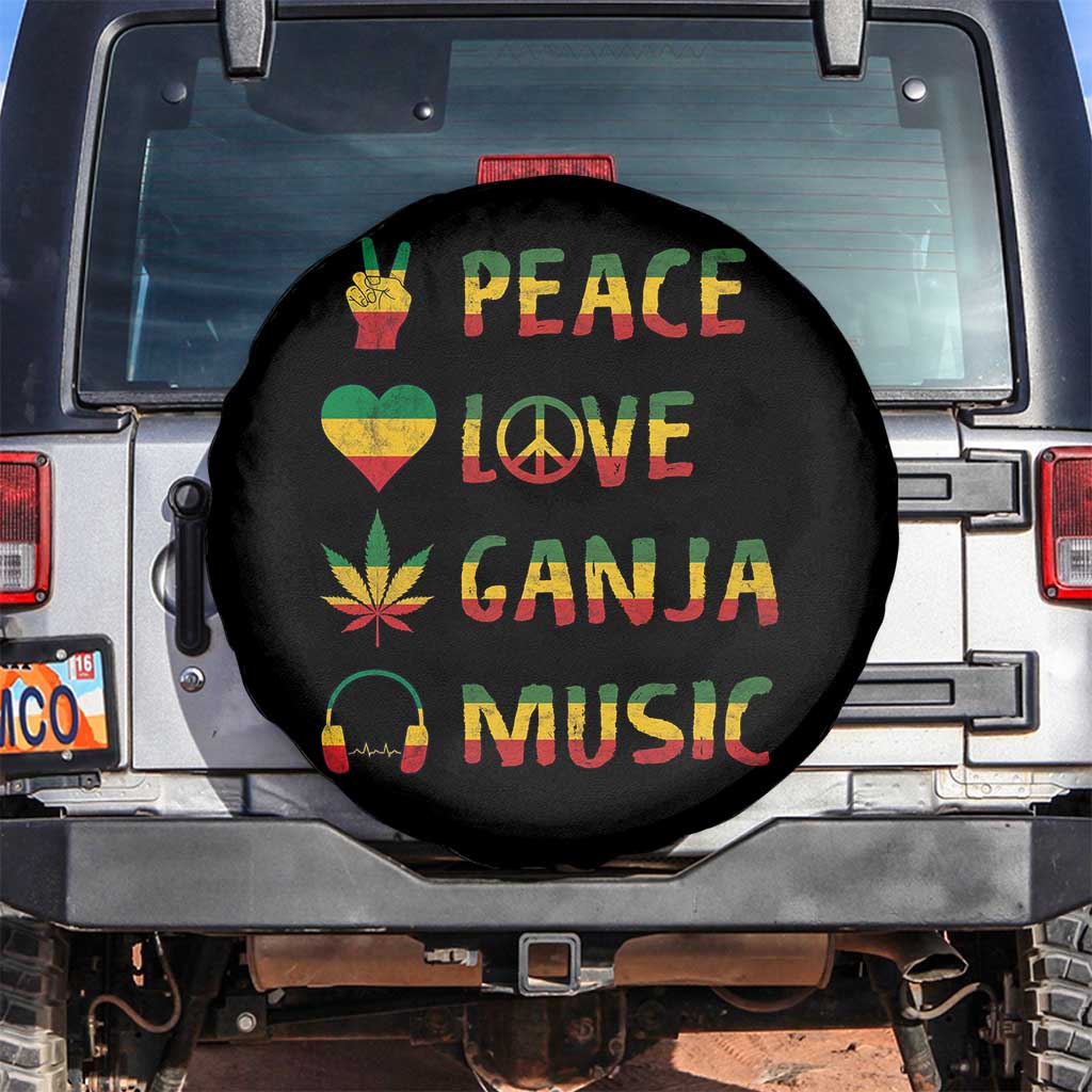 Rasta Weed Spare Tire Cover Peace Love Ganja Marijuana Cannabis Reggae Music TS10 No hole Black Print Your Wear