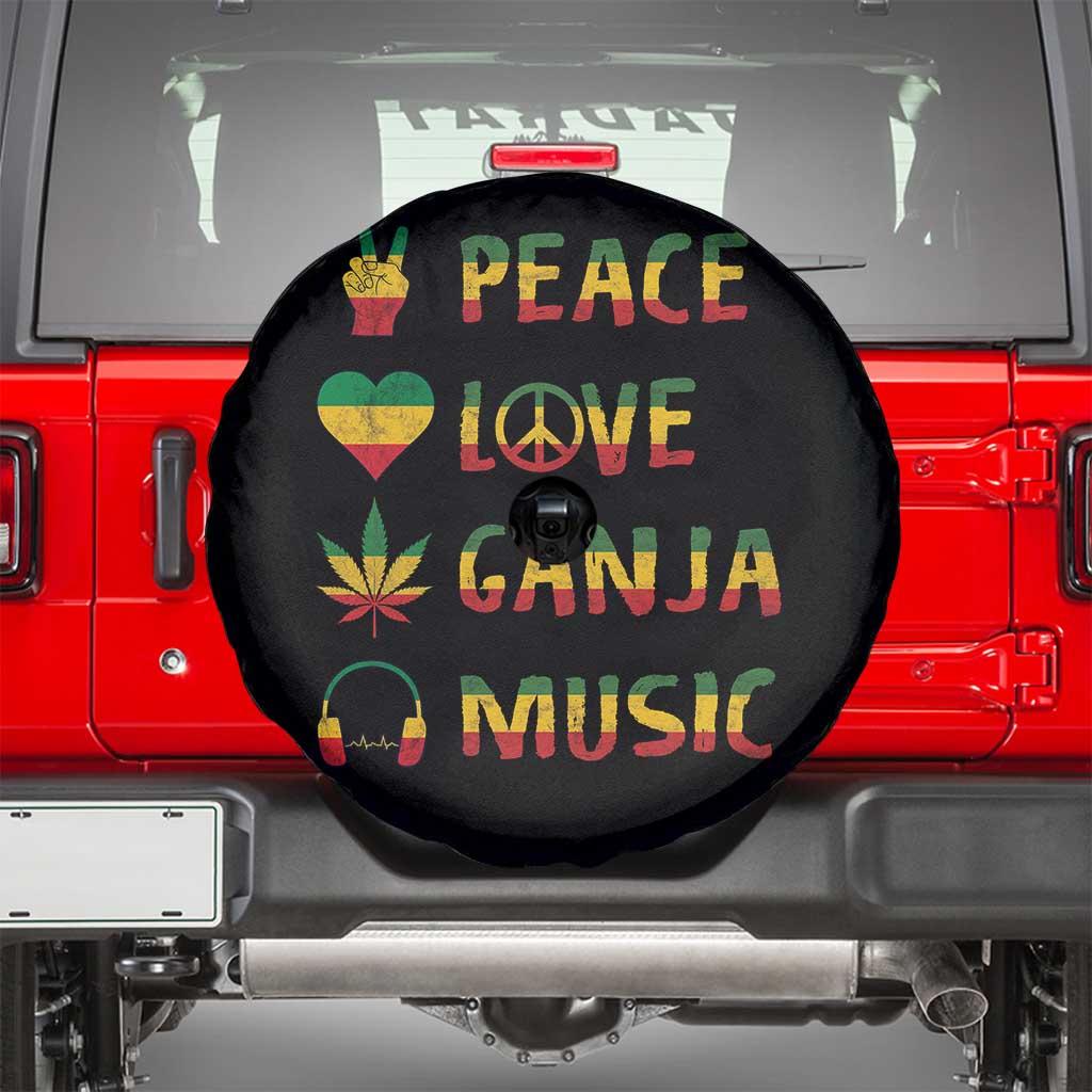 Rasta Weed Spare Tire Cover Peace Love Ganja Marijuana Cannabis Reggae Music TS10 Black Print Your Wear