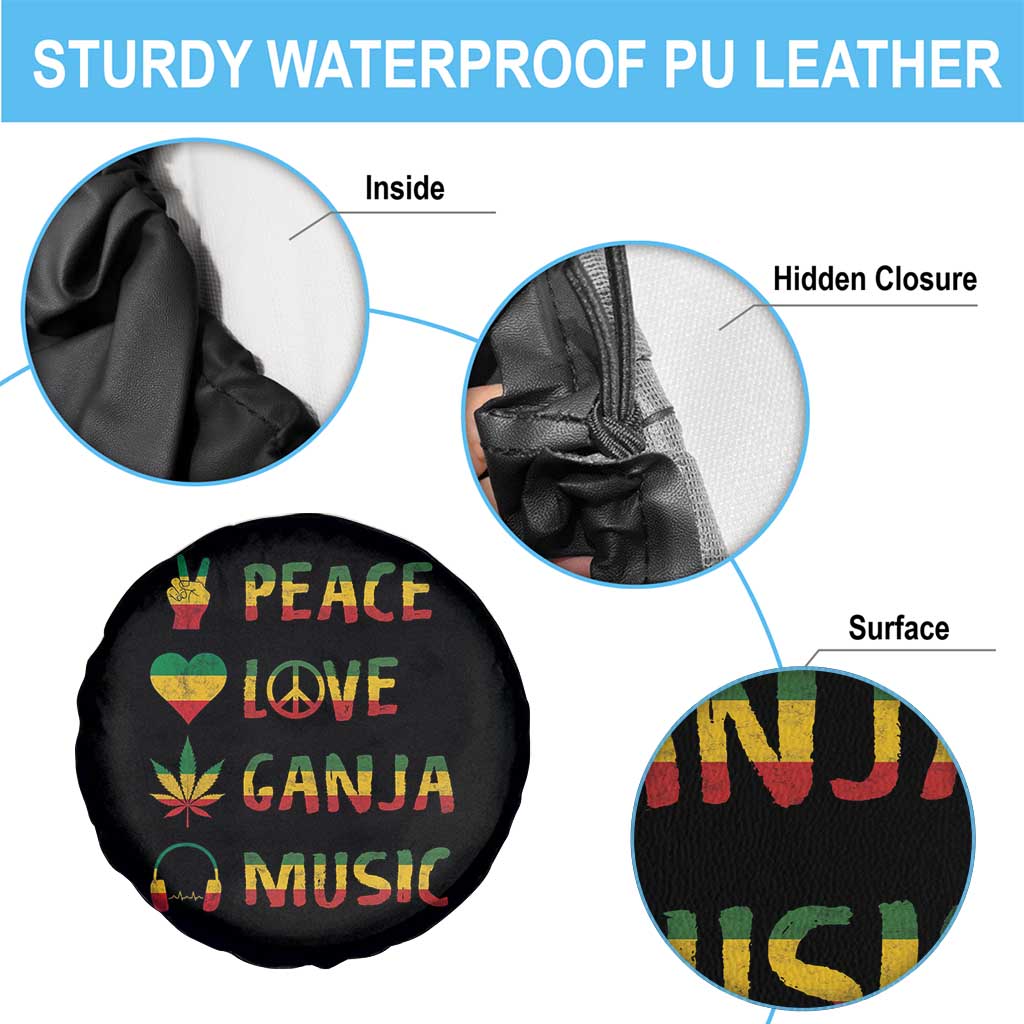 Rasta Weed Spare Tire Cover Peace Love Ganja Marijuana Cannabis Reggae Music TS10 Print Your Wear
